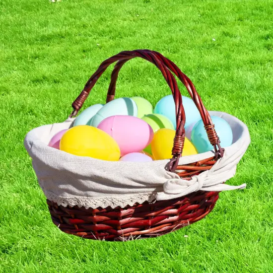 Wicker Basket with Handles Cloth Liner Easter Picnic Gift Brown {5}