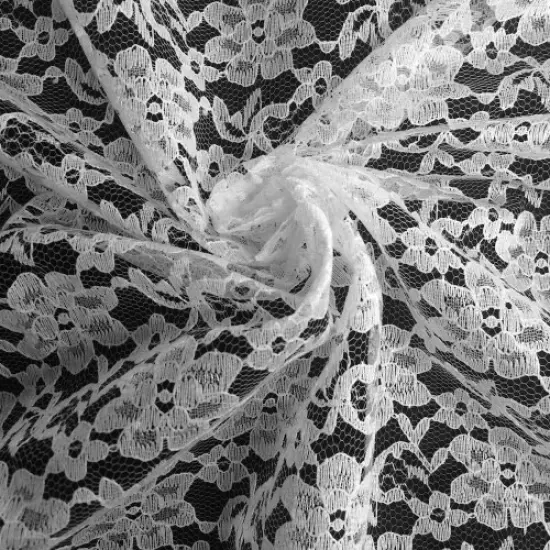 1 Yard White Raschel Lace Fabric 60" Wide Polyester French Floral Pattern for Bridal and Home Decor {1}