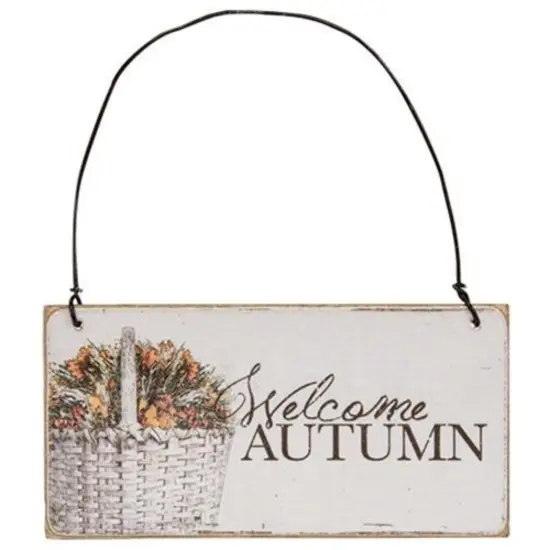 Freestanding Off-White Metal and Wood Autumn Blessings Ornament with Rustic Basket Graphic 2 asstd. {3}