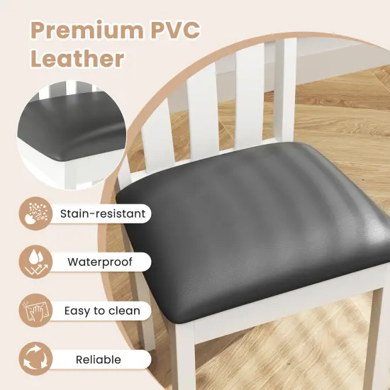 Set of 2 Wooden Kitchen Chairs with Comfortable Padded Seat and Rubber Wood Frame White {6}