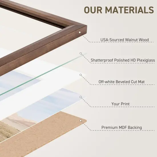 8x10 Picture Frame Set of 4 Natural Solid Walnut Photo Frames with 5x7 Removable Mat {3}