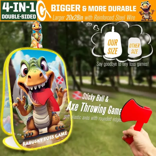 4-in-1 Dinosaur Toddlers Outdoor Activities Toss Games, Birthday Christmas Party Gifts for Boys 3 4 5 Year Olds, Backyard Outside Kids Fruit Bean Bags Axes Rings Sticky Balls Throwing Toys {3}