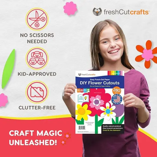 280 Pieces of DIY Flower Cutouts with IDEA Guide - 2-Sided Punch Out Tulips, Daisies, Daffodils, Flowers Ideal for Spring Craft Projects, and Mother's Day DIY Gift Craft {4}