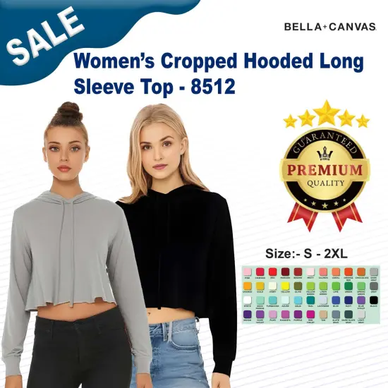 Bella + Canvas&reg; Women&rsquo;s Cropped Hooded Long Sleeve Top Athletic Grey Trible {3}