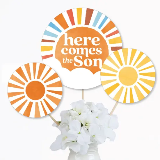 Big Dot of Happiness Here Comes The Son Centerpiece Sticks, Boy Boho Baby Shower Table Topper Decorations - Set of 15 {4}