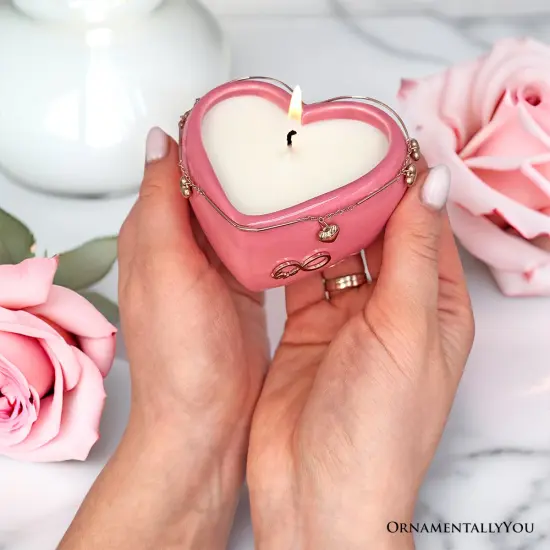 Heart Shaped Eternal Love Candle, Romantic Rose Scented Gift with Pendant for Her {5}