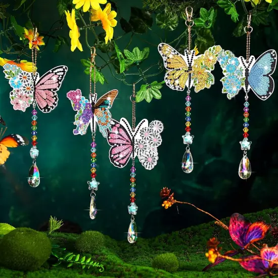 6 Pcs Spring Butterfly Diamond Painting Wind Chimes Diamond Painting Suncatcher Art Kit Double Sided Butterfly Ornaments 5d Rhinestone for Spring Home Garden {2}
