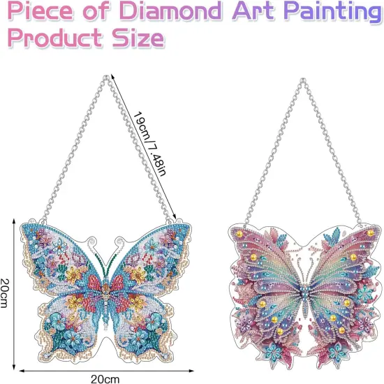 2 Pcs Diamond Art Paintings Butterfly, Diamond Art Kits for Adults, DIY Crystal Gem Craft Painting Kit, Special Shape Diamond Art Suncatcher Hanging Ornament for Home and Garden Decor {3}