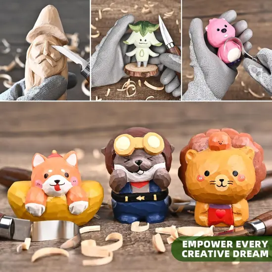 Deluxe Wood Carving Kit with Leather Case,Wood Carving Tools Set with Wood Carving Knife,Detail Knives,Basswood Blocks,Gloves,Strop Block,Polishing Compound for Whittling Kit Hobbies for Adults {5}