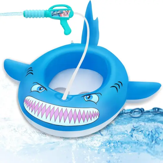 Summer Pool Floats for Kids with Water Squirt Gun Pool Toys for Toddler Ages 3-8 Shark Pool Floaties Inflatable Rafts Water Beach Lake Party Toys Swimming Floaty for Boys Girls {1}