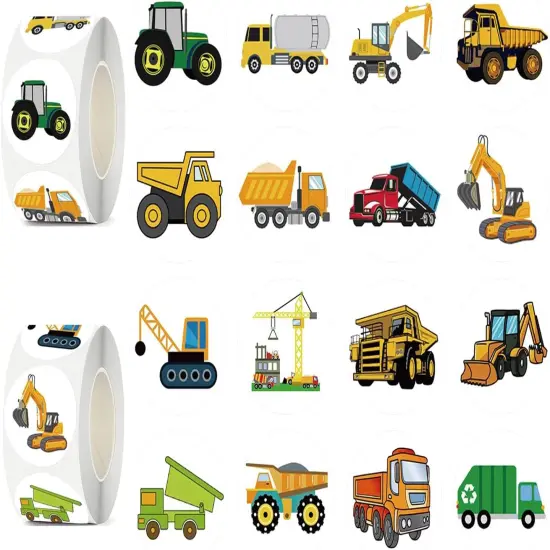1000 PCS Cartoon Truck Car Stickers Roll for Kids- Round 1.5 Inch 16 Styles Cars Kindergarten Teacher Stickers Kids Birthday Party School Reward Giveaways {1}