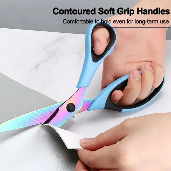 Craft Scissors Set of 3 Pack, All Purpose Sharp Titanium Blades Shears, Rubber Comfort Grip Handle, Multipurpose Fabric Scissors Tool Set Great for Office, Sewing, Arts, School and Home Supplies, Blue {2}