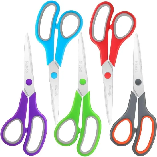 Scissors Bulk Set of 5-Pack, 8" Multipurpose Sharp Sewing Craft Fabric Scissors for Office Home High/Middle School Student Office Teacher Art Supplies, Soft Comfort-Grip Right/Left Handles {1}