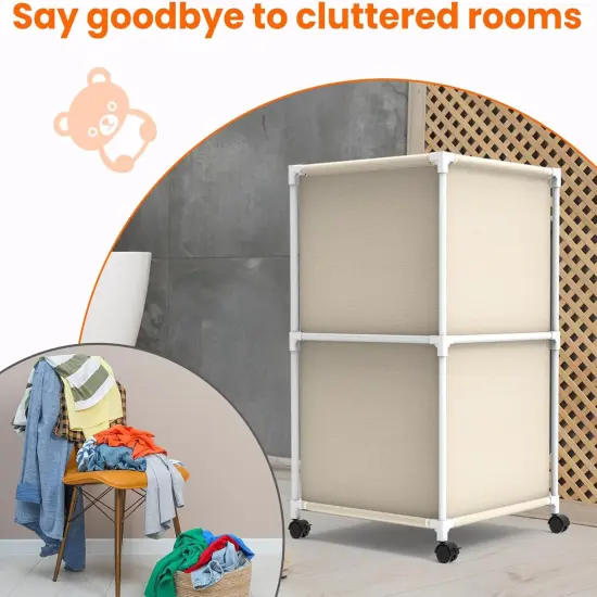 32Gal Large Laundry Hamper with Wheels - Rolling Clothes Basket, 120L Oxford Fabric Storage for Bedroom, Dorm, Laundry Room, Beige {2}