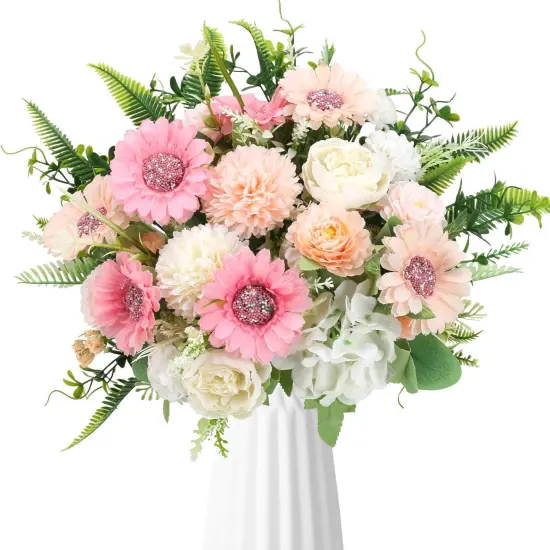 Summer Tabletop Floral Arrangements Artificial Flowers Fake Flowers Bouquet with Mums African Daisies Silk Flower {1}