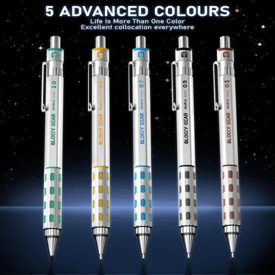 Blocky Gear Metal Mechanical Pencil Set in Leather Case, 29PCS Art Drafting Pencils 0.3, 0.5, 0.7, 0.9&2mm Lead Pencil with 330PCS Lead (HB 2H 4H 2B 4B 6B Color) For Writing Sketching Drawing {2}