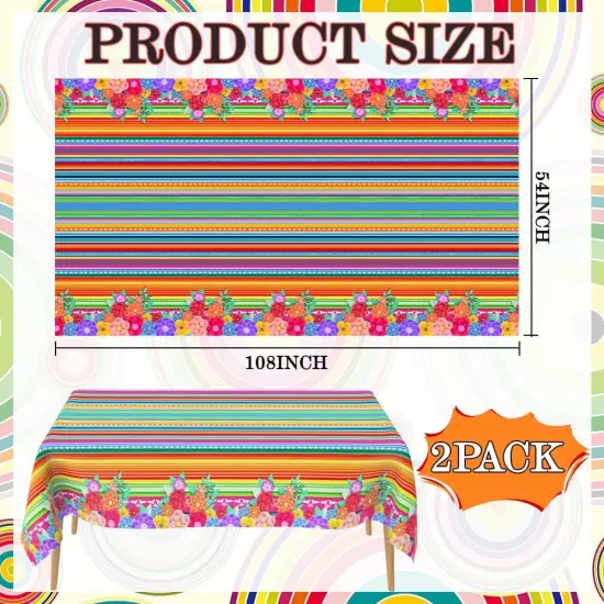 Mexican Fiesta Party Decorations, 2 PCS Plastic Rectangle Mexican Flowers Tablecloth Disposable, Cinco De Mayo Tablecloths Mexican Flowers Decorations Party Supplies Favors Table Cloths Covers Decor {2}