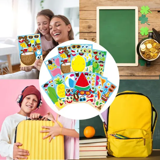 30 Sheets Hawaii Make a Face Sticker Summer Pool Beach Stickers for Kids Make Your Own Watermelon Pineapple Flamingo Stickers for Tropical Luau Craft Party Decor Sticker Summer Holiday Party Favors {5}