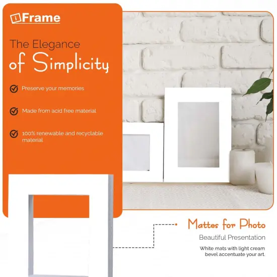 iFrame Pre-Cut White Picture Mats With Light Cream Bevel Cut For Photo And Frames | Mats Only | Acid Free Material | Made In USA (Pack of 50) {8}