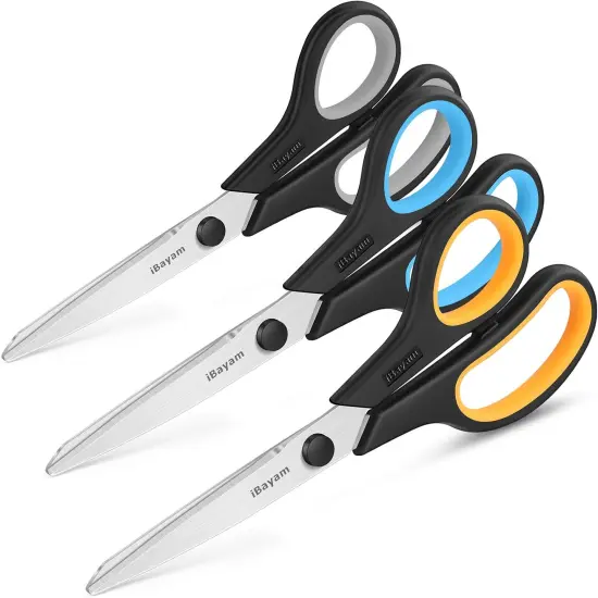 Heavy Duty Scissors Bulk 3-Pack, 2.5mm Thickness Ultra Sharp Blade Shears with Comfort-Grip Handles for Office Home School Sewing Fabric Craft Supplies, Right/Left Hand {1}
