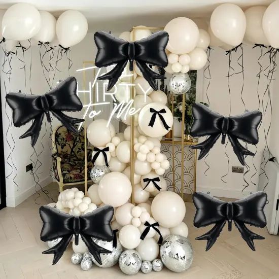 5Pcs Black Bow Mylar Foil Balloons Decorations/Suitable for Retro Classic Party/Gothic Style Party/Luxurious Palace Princess Party/Black Wedding Party Decorations {5}