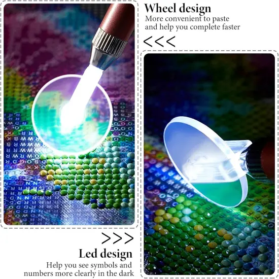 6 Pieces LED Diamond Painting Pen Wheel Set with Tape Light Point Drill Pens Fast and Efficient Diamond Painting Supplies for Different Size Jewelry Art DIY 5D Diamond Painting Nail Arts {4}