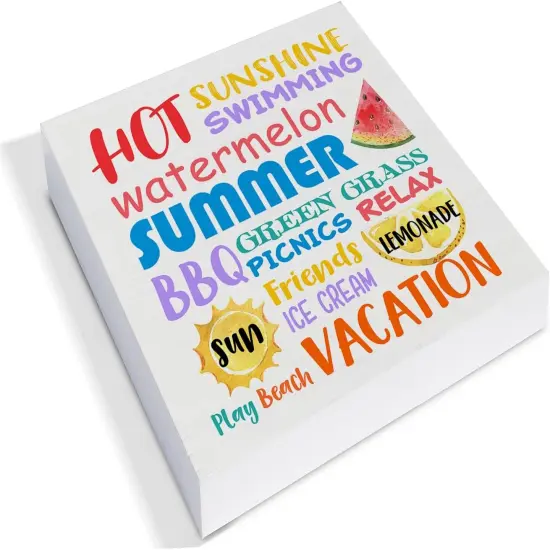 Country Summer Wood Box Sign Decor Desk Sign Summer Subway Wooden Box Block Sign Summer Words Signs Rustic Home Shelf Wall Decoration {2}