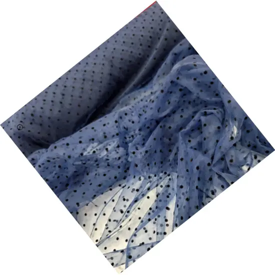 Navy Blue Tulle Mesh Fabric Black Velvet Polka dot For Dress {3}