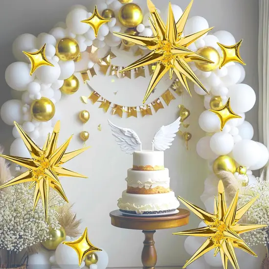 6 Pcs Explosion Star Foil Balloons- 12 Point Star Balloons,Gold Spike Balloons and 10Pcs Four Pointed Star Balloos for Party Supplies Christmas Birthday Wedding Photo Booth {4}