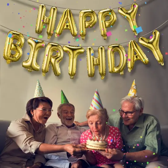 Birthday Party Decorations, Gold Set 15pcs - Happy Birthday Banner, Heart Star Balloons, Foil Confetti Balloons {3}