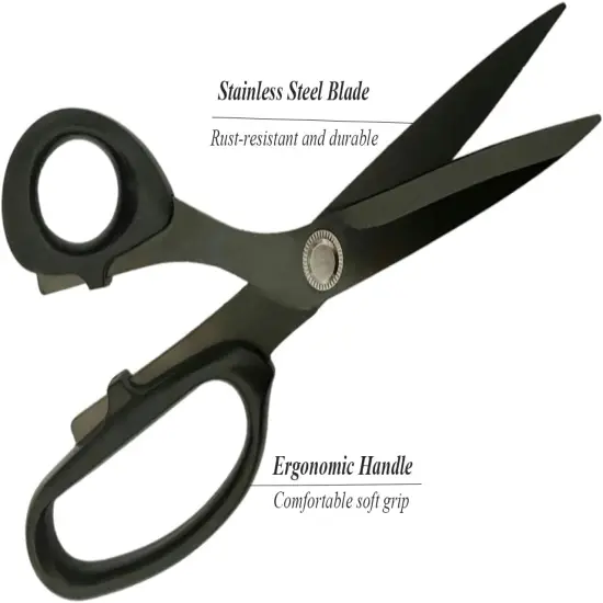 Left-Handed Scissors for Adults, 8 Inch Titanium Coating with Stainless Steel Blade, for Dressmaking, Leather Professional Sewing Fabric, Crafting and Home General Use, Black {2}