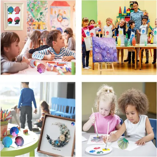BABY Summer Seashells Painting Kit for Kids 16pcs, Arts and Crafts Kits for Girls Boys Age 6 7 8 9 10 11 12, Natural Sea Shells DIY Painting with Watercolor Paints and Brush 2.7-3.5 Inches {5}