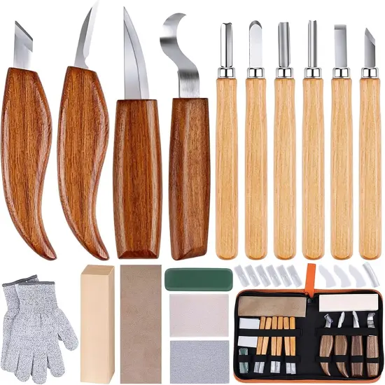 26-in-1 Wood Carving Kit with Detail Wood Carving Knife, Whittling Knife, Wood Chisel Knife, Gloves, Carving Knife Sharpener for Spoon, Bowl, Kuksa Cup {1}