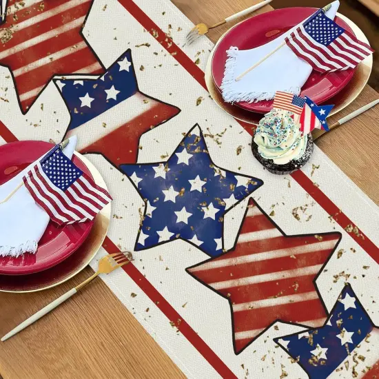 4th of July Table Runner America Flag Stars Stripe Patriotic Table Runners Memorial Day Independence Day Vintage Kitchen Dining Home Party Decor Supply 13x72 Inch {3}
