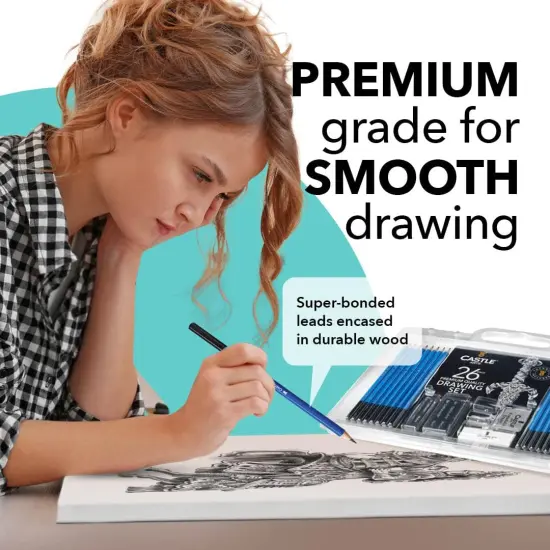 26 Piece Drawing and Sketching Art Set: Perfect for Beginners, Kids or Any Aspiring Artist - Includes Graphite Pencils and Sticks, Charcoal Pencils, Erasers and Sharpeners, Adult {4}