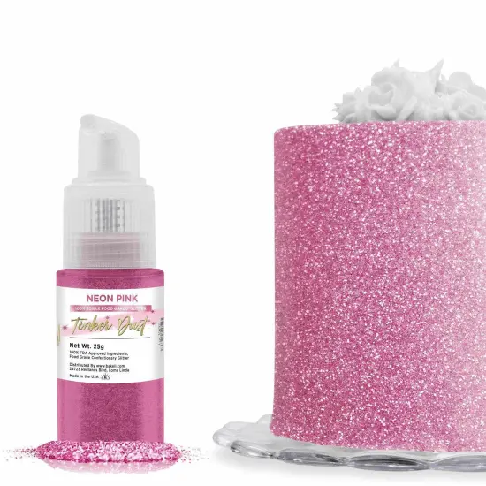 Bakell - Neon Pink Tinker Dust Edible Glitter (25g, 1x Spray Pump) for Food, Desserts, and Beverages! {1}