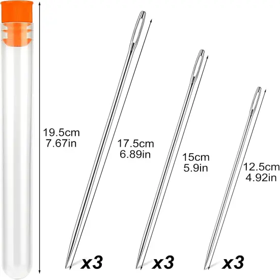 Long Sewing Needles, 9 Pcs & 3 Sizes-4.9/5.9/6.9'' Stitching Needles, Hand Sewing Needles for Stitching and Crafting Projects, Carpet, Cushion, Curtain {2}