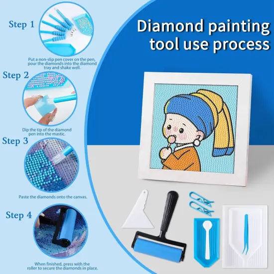 61PCS 5D Diamonds Art Accessories and Tools Kits with Diamond Painting Roller and Diamond Art Storage Box for Adults or Kids（Blue） {3}