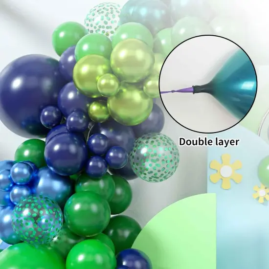 Blue and Green Balloon Garland Kit, Navy Blue Dark Green Balloon Garland Arch Kit with Double Layer Chrome Blue Balloons, Metallic Green Blue Balloons Green Confetti Balloons for Birthday Party Decor {2}
