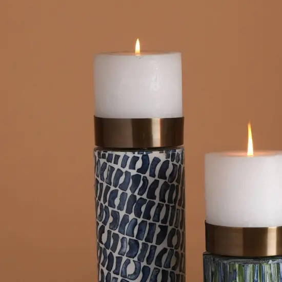 Bone with Resin Inlay Candle Stand with Brass Top - 4" x 15.5" {5}