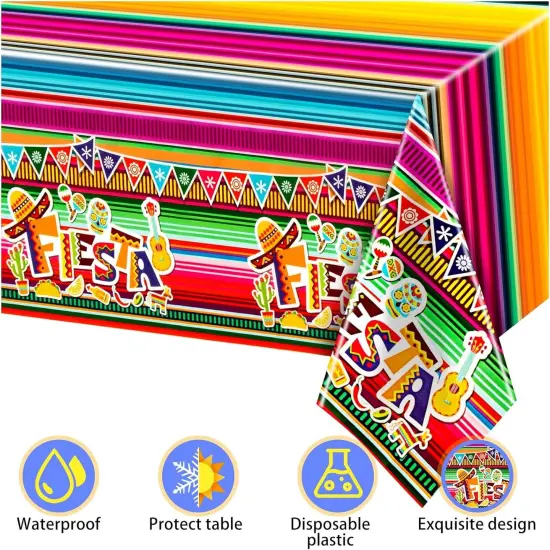 4Pack Fiesta Tablecloth, Fiesta Taco Night Birthday Party Decorations, Mexican Themed Party Supplies {5}
