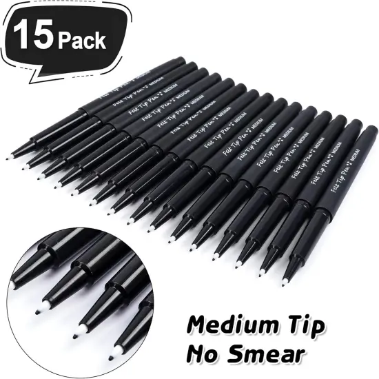 Felt Tip Pens, 15 Black Pack, 0.7mm Medium Point, Felt Tip Markers Pens for Journaling, Writing, Note Taking, Planner, Perfect for School Office and Art Supplies {2}