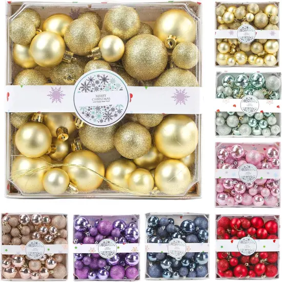 44Pcs Christmas Ball Gold Christmas Ornaments Set for Garden, Backyard, Holiday, Wedding, Party Decorations Shatterproof Christmas Decorations Ornaments Bulk Balls (10pcs 2&rdquo;, 14pcs 1.57&rdquo;, 20pcs 1.18&rdquo;) {1}