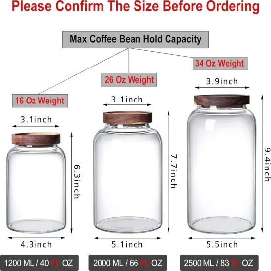 1200ML 40FL Oz Glass Storage Container with Wood Lid Large Decorative Organizer Bottle Canister Pantry Jar with Air Tight Wooden Lid for Food Coffee Candy Cereal Rice Flour Pop Spaghetti {2}