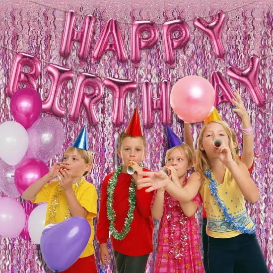 Pink Streamers Fringe Backdrop Tinsel Foil Fringe Curtains Wavy Backdrop for Parties Sparkle Metallic Wavy Foil Fringe Backdrop Curtain Photo Booth Props for Birthday Wedding {4}