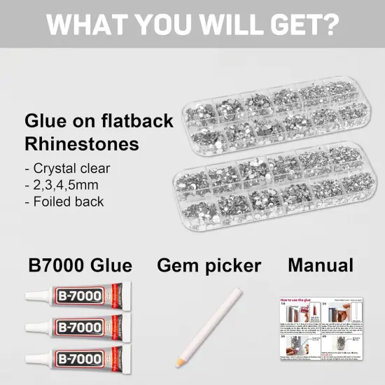 Clear Glue with 11000Pcs Silver Clear Rhinestones for Crafts Clothing Clothes Fabric Crafting, Flatback Gems Rinestones Kit for Shoes Tumblers, Flat Back Crystals Diamonds {2}