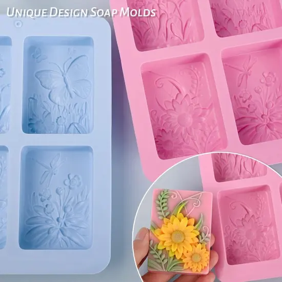 Soap Molds Silicone, 3D Rectangular Insect Flower Silicone Molds for Handmade Craft Soap {3}