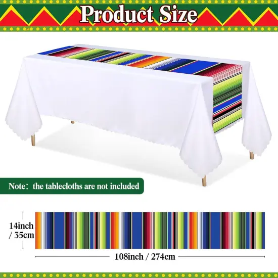 12 Pcs Cinco De Mayo 14 x 108 Inch Plastic Mexican Serape Striped Tablecloth Disposable Fiesta Decor for Cinco De Mayo Mexican Theme Birthday Party(Colorful) {2}
