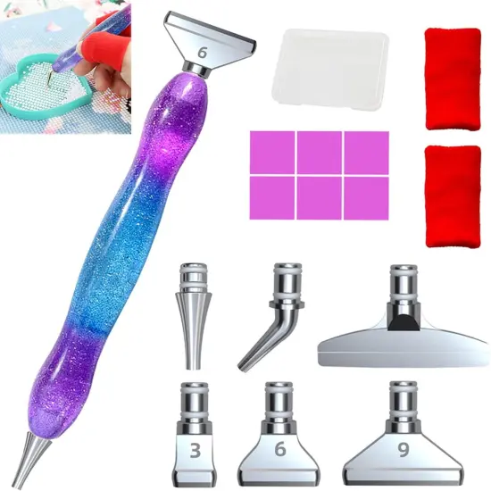 16pcs Silver Metal Tips Diamond Painting Pen Kits, 6pcs Stainless Steel Tips, 6 Glue Clays, 2 Finger Sleeves , 5D Diamond Painting Accessories Tools for DIY Craft, Comfort Grip and Faster Drilling {1}