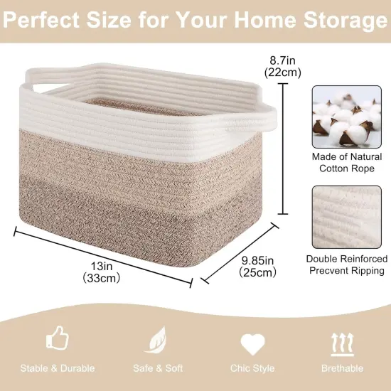 Summer basket Storage Baskets for Organizing, Woven Baskets for Shelves, Rectangle Decorative Organizer for Storage Clothes, Toy, Books, Towels Nursery Bins 3 Pack (Gradient Yellow) {2}